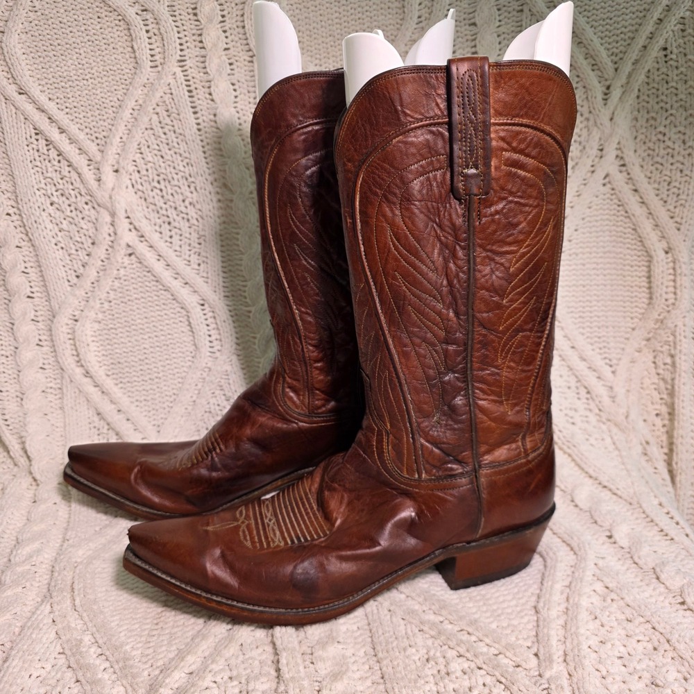Lucchese 1883 N1596 Mens 10 D Bart Brown Burnished Ranch Cowhide Snip Toe Boots